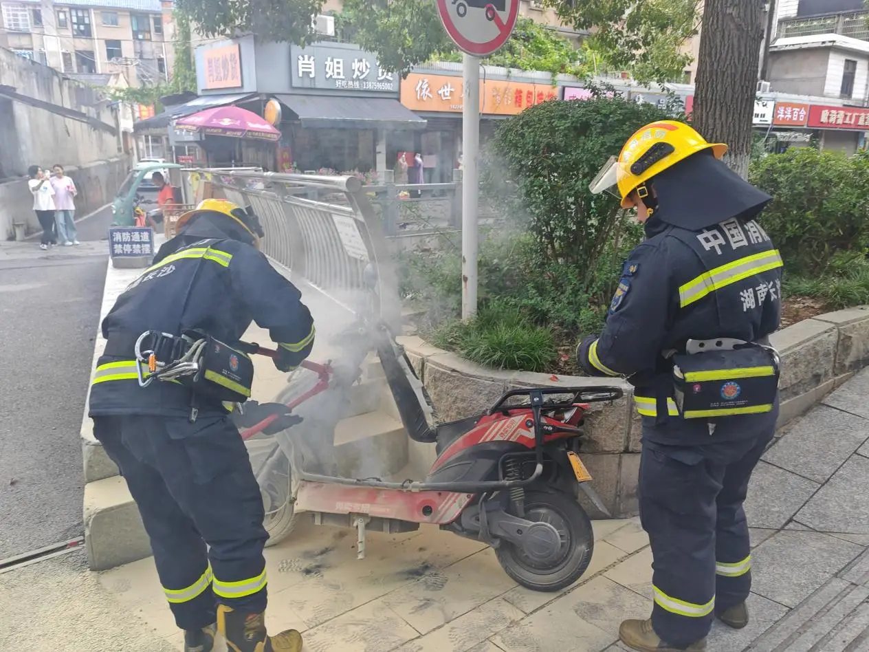 一電動車行駛途中起火！寧鄉消防快速處置