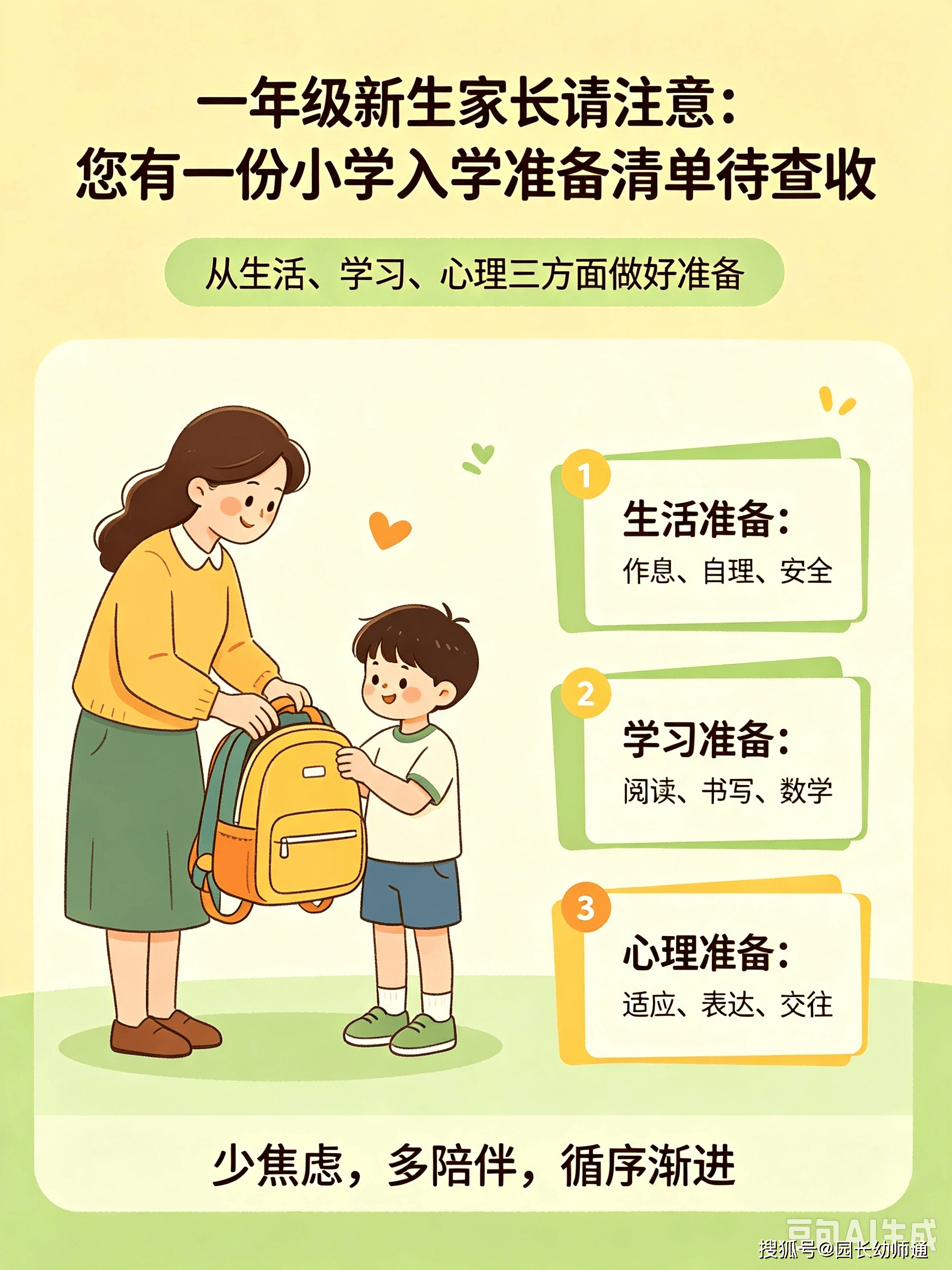 一年級新生家長請注意：您有一份小學入學準備清單，待查收~