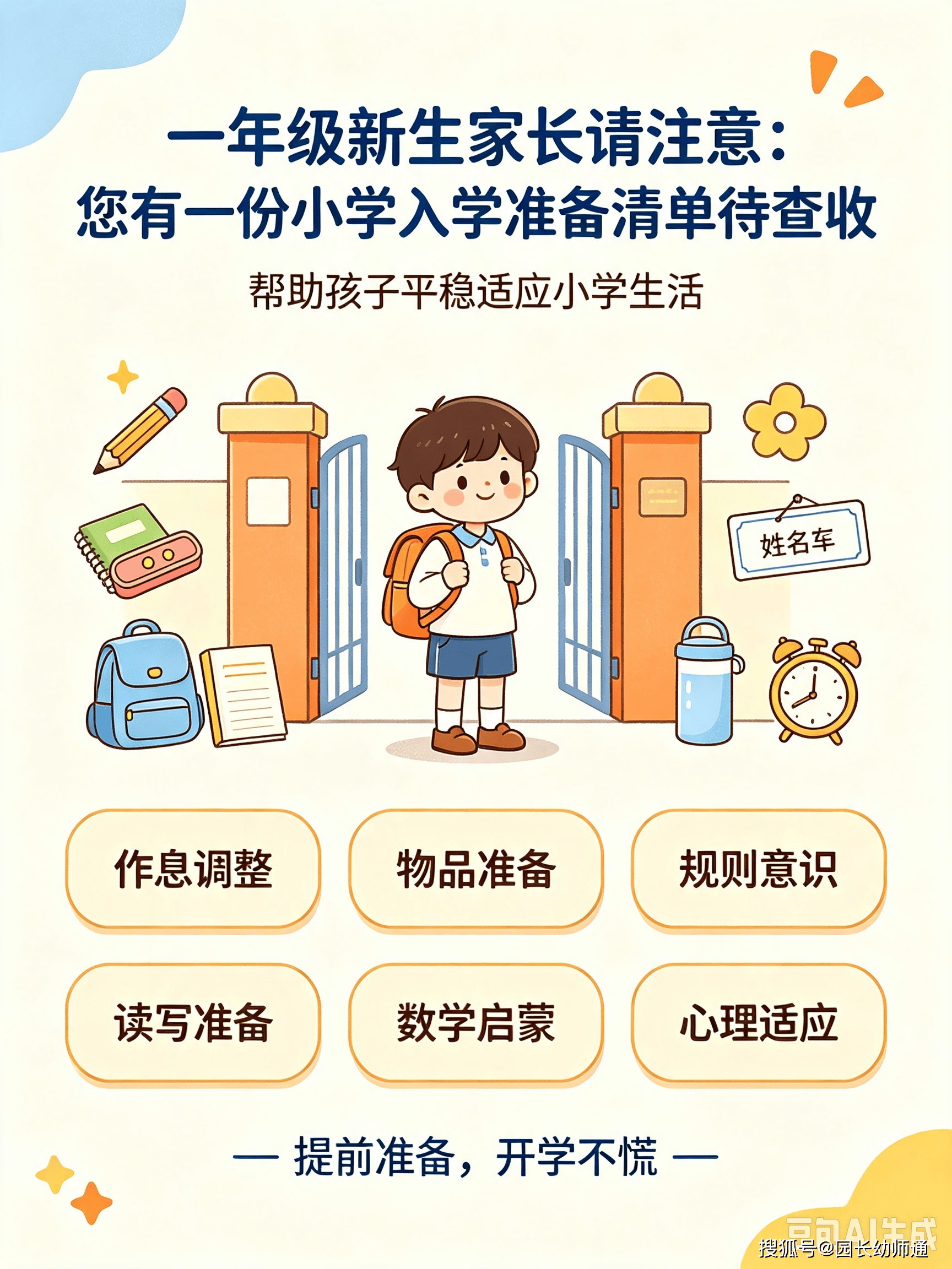 一年級新生家長請注意：您有一份小學入學準備清單，待查收~