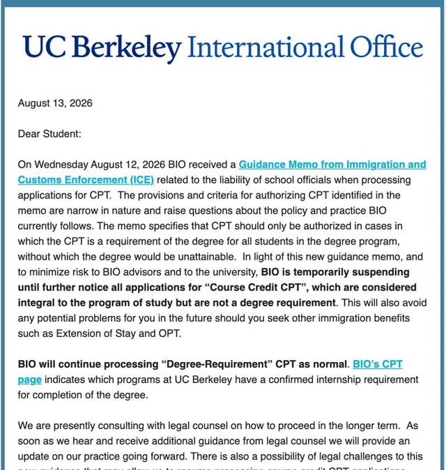 突發！CPT重大收緊？美國嚴查留學生CPT，全美高校被警告，UCB暫停CPT申請...